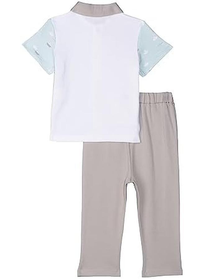 Moon 100 Percent Cotton Polo T Shirt And Long Pant 9 12M Teal Little Boat - Image 2