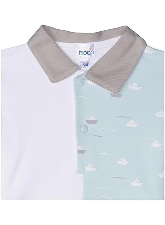 Moon 100 Percent Cotton Polo T Shirt And Long Pant 9 12M Teal Little Boat - Image 3
