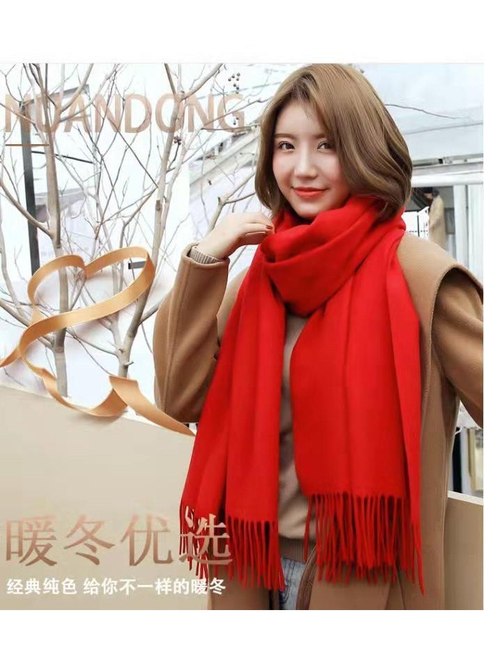 Generic - New Plaid Cashmere Scarf Women Thick Autumn Winter Shawl Solid Red - Image 1