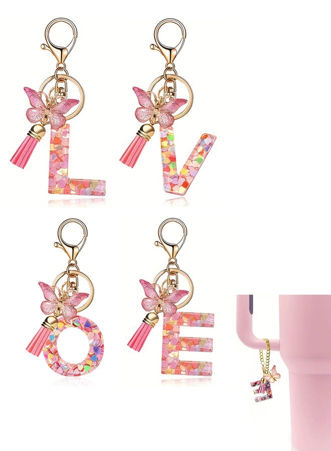 4 Pcs Letter Charm Accessories for Stanley Cup with Handle, Initial Name ID Personalized Handle Charm for Stanley Tumbler (Pink) - Image 1