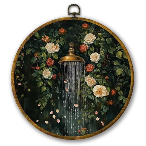 Mcehtle Moody Botanical Shower Bathroom Wall Art Decor, Vintage Wildflowers Floral Cottagecore Framed Canvas Prints 10x10, Flower Bath Round Wall Hanging Artwork Decorations for Bedroom Living Room - Image 1