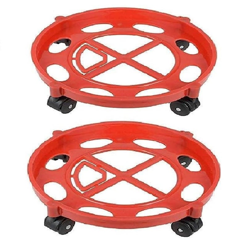 Q13 Heavy Duty LPG Cylinder Trolley Stand with 360° Rotating Wheels | Durable Plastic Gas Cylinder Stand with Smooth Rollers | Anti-Skid Base for Easy Cylinder Movement (Red) (1) - Image 3