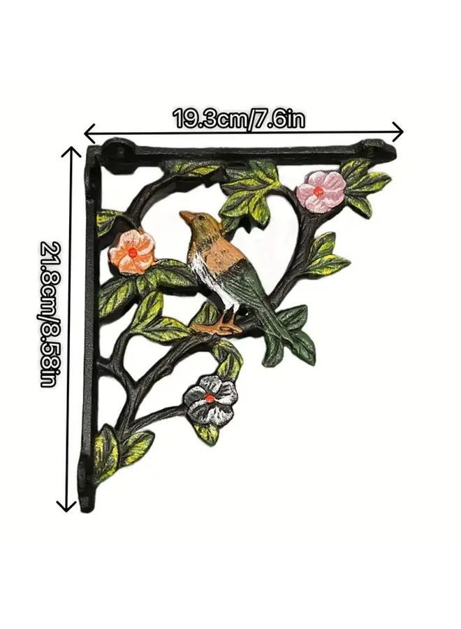 Pastoral Country Style Green Leaf Flower Iron Art Right Angle Shelf Bracket 21 8cm x 19 3cm Wall Mounted - Image 1