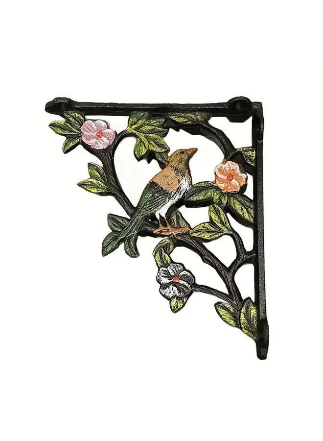 Pastoral Country Style Green Leaf Flower Iron Art Right Angle Shelf Bracket 21 8cm x 19 3cm Wall Mounted - Image 3