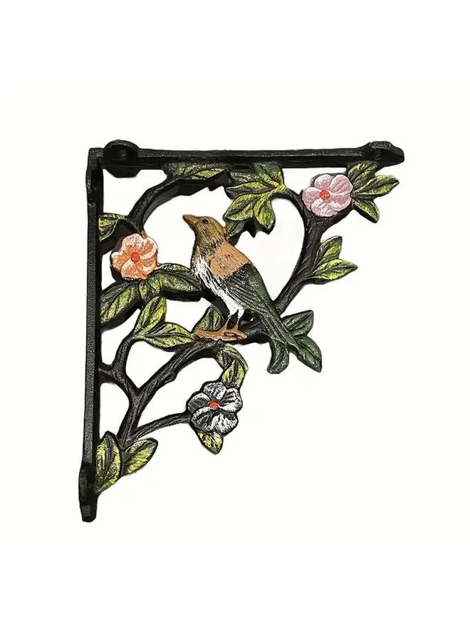 Pastoral Country Style Green Leaf Flower Iron Art Right Angle Shelf Bracket 21 8cm x 19 3cm Wall Mounted - Image 2