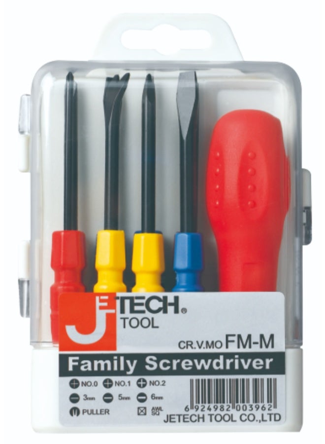 جي تيك تول  Jetech 8-Piece Family Screwdriver Set, CR-V Mo Steel, 3 Phillips and 3 Slotted Tips, Puller and AWL SQ, Split Design Shaft, Professional Grip Screwdriver Set, Medium - FM-M - Image 1