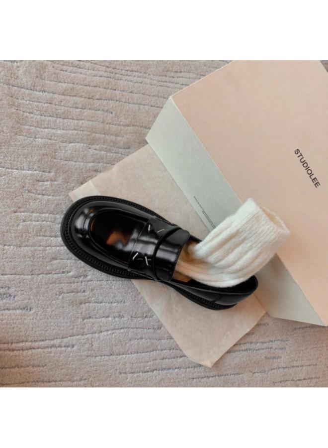 SHAKA Grape Mom Same Style Fashionable Genuine Leather British Style Round-Toe Small Single-Layer Shoes All-Match Thick-Soled Lefu Small Leather Shoes Women'S Genuine Leather - Image 2