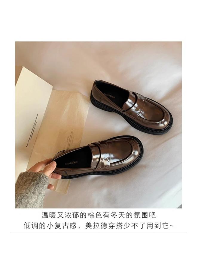 SHAKA Grape Mom Same Style Fashionable Genuine Leather British Style Round-Toe Small Single-Layer Shoes All-Match Thick-Soled Lefu Small Leather Shoes Women'S Genuine Leather - Image 1