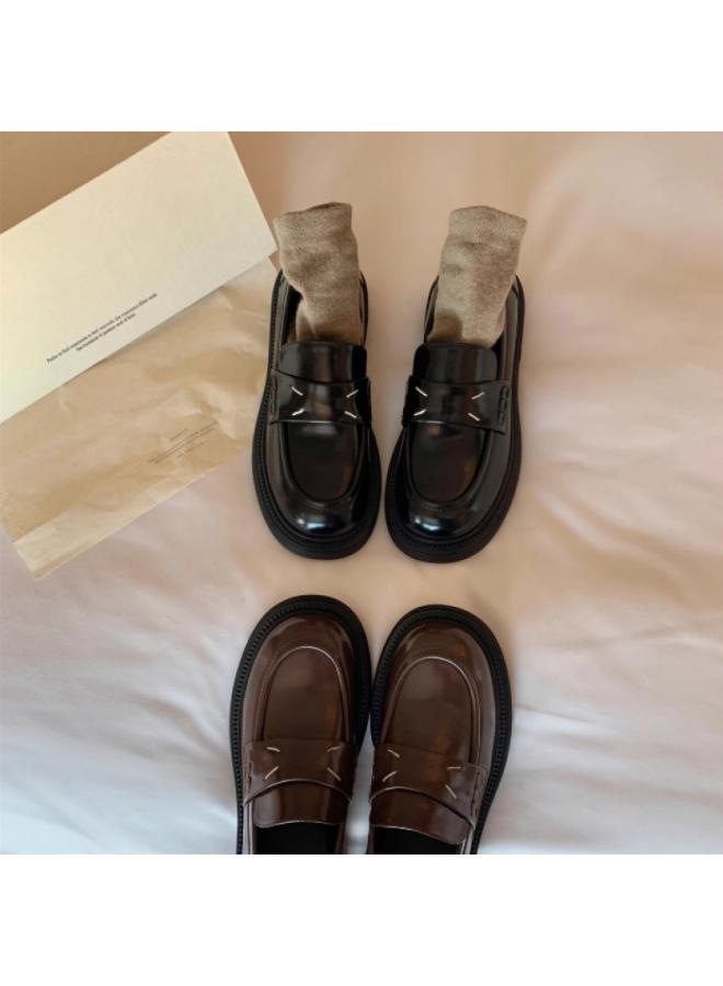 SHAKA Grape Mom Same Style Fashionable Genuine Leather British Style Round-Toe Small Single-Layer Shoes All-Match Thick-Soled Lefu Small Leather Shoes Women'S Genuine Leather - Image 3