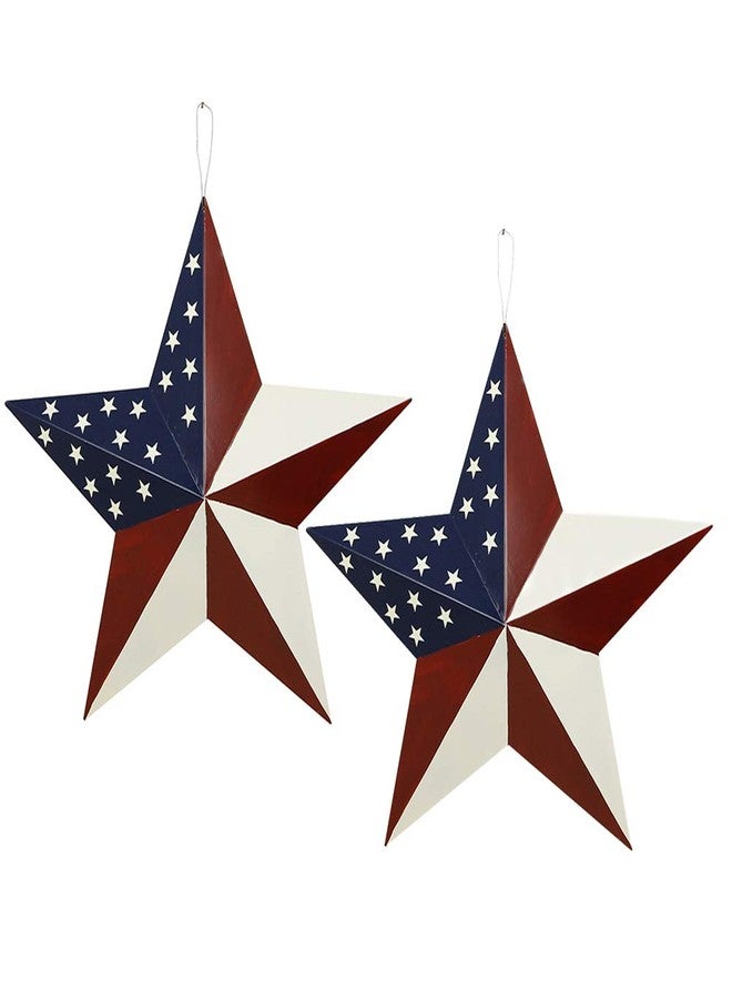 YK Decor 2pcs Patriotic Metal Barn Star Outdoor Indoor Hanging Wall Decor Star Ornaments 4th of July Decoration Country Style (16.5"-A) - Image 1