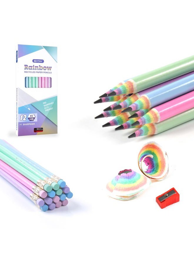 ECOTREE Pencils #2 HB Pencils Pre-sharpened Pencils Number 2 Pencils Rainbow Pencils Recycled Pencils Eco Pencils with Erasers 12 Pack - Image 1