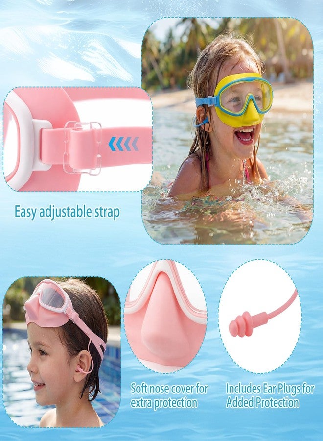 Tellegloww 3 Pack Kid Swim Goggles with Nose Cover Wide View No Leaking Anti Fog Swim Mask Pool Goggle for Age 3-12 Girl Boy (Yellow, Pink, Blue) - Image 5