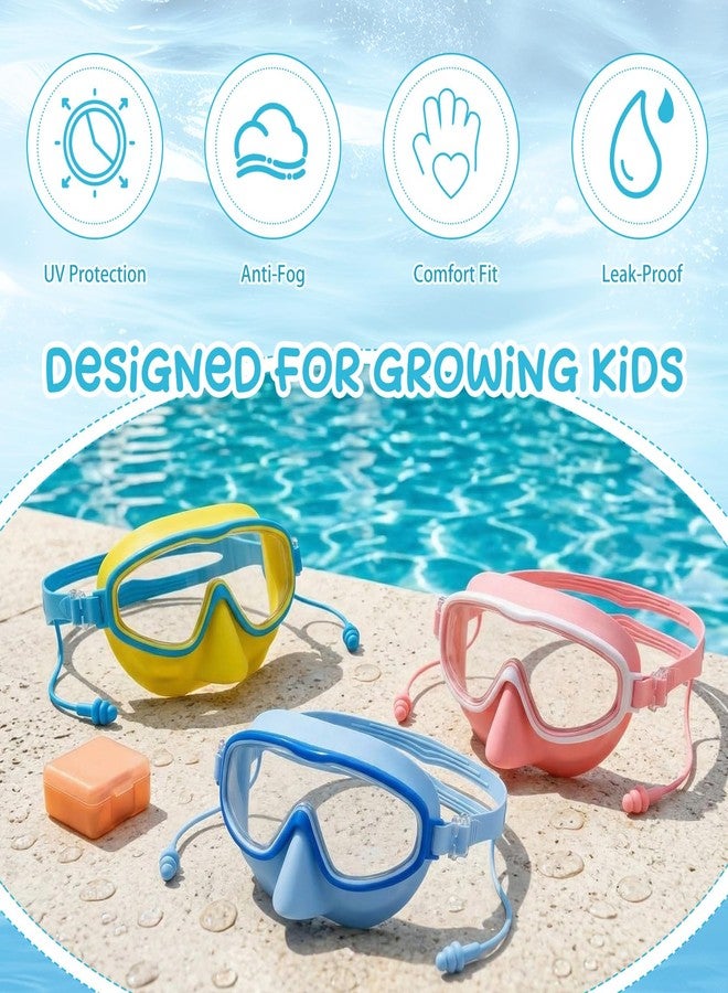 Tellegloww 3 Pack Kid Swim Goggles with Nose Cover Wide View No Leaking Anti Fog Swim Mask Pool Goggle for Age 3-12 Girl Boy (Yellow, Pink, Blue) - Image 3