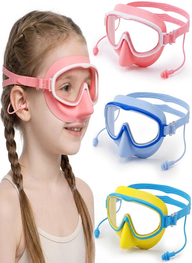 Tellegloww 3 Pack Kid Swim Goggles with Nose Cover Wide View No Leaking Anti Fog Swim Mask Pool Goggle for Age 3-12 Girl Boy (Yellow, Pink, Blue) - Image 1