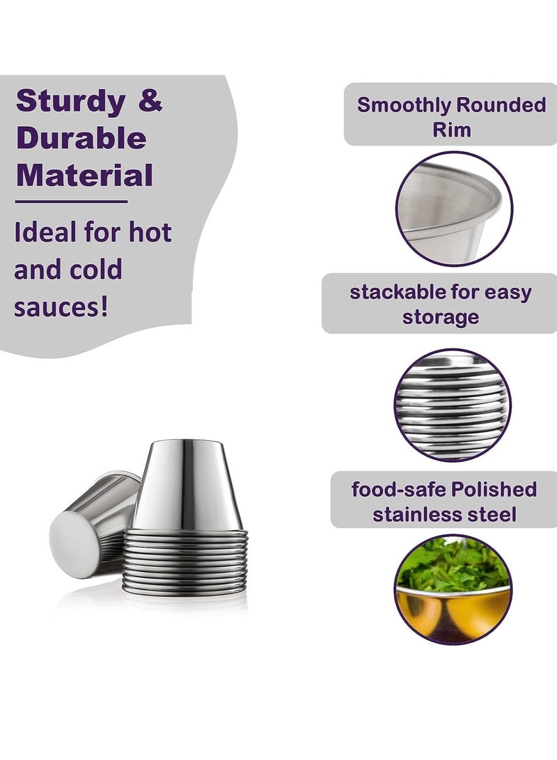 SOLARAE Small Sauce Cups, Stainless Steel Ramekin Dipping Sauce Cup, Commercial Grade Individual Round Condiment cups Reusable Stackable Metal Portion Containers for Sampling Salad Dressing, Sides 12Pcs 60ml - Image 5