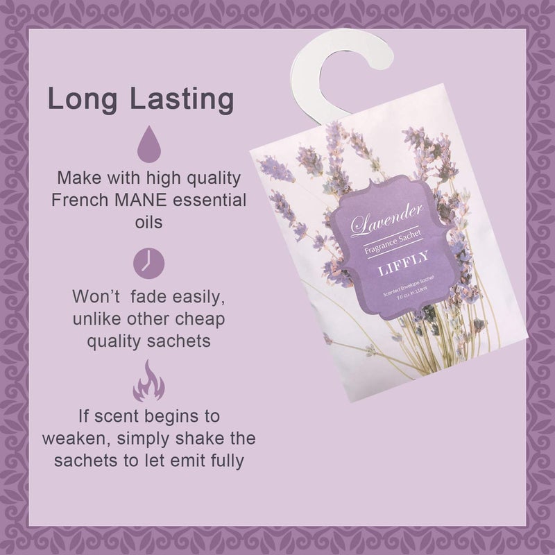 ليفلاي Liffly 8 عبوات كبيرة أكياس معطرة باللافندر مع علاقة للدرج والخزانة هدية عيد الميلاد - Image 2