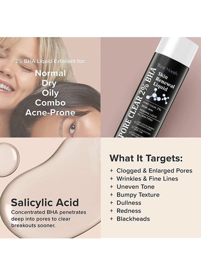 West&Month Skin Renewal liquid- pore clear 2% BHA Salicylic Acid Exfoliant Gentle Exfoliator for Blackheads Large Pores Wrinkles and Fine Lines Shrinks Enlarged Pores Smooths and Evens Skin Tone Face Exfoliator  - Image 2