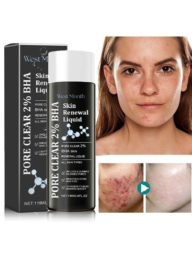 West&Month Skin Renewal liquid- pore clear 2% BHA Salicylic Acid Exfoliant Gentle Exfoliator for Blackheads Large Pores Wrinkles and Fine Lines Shrinks Enlarged Pores Smooths and Evens Skin Tone Face Exfoliator  - Image 1