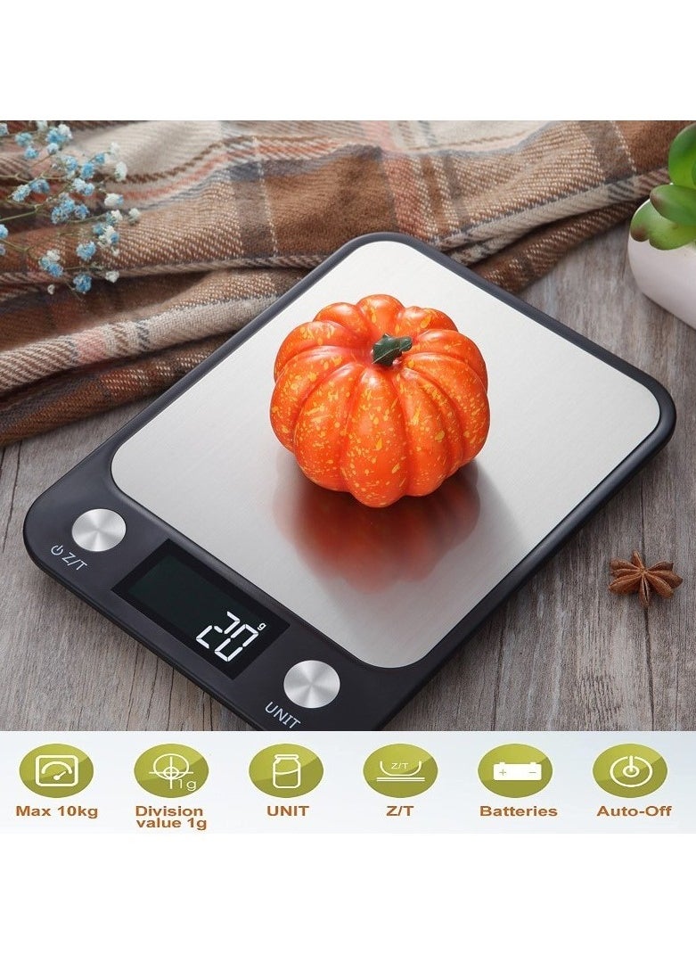 Digital LCD Kitchen Food Scale 10kg Black 22.5X16.5X1.9centimeter