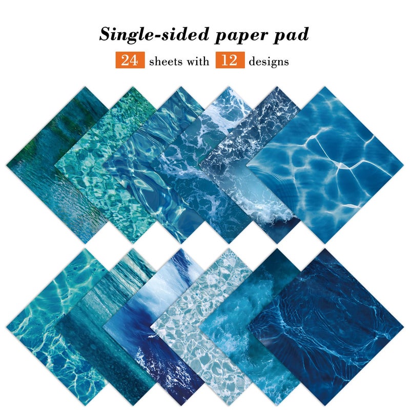 EAMOTOL Blue Scrapbooking Paper Pad - 24 Sheets 6"x 6" Sea Patterned Decorative Decoupage for Wrapping Folded Cardmaking Supplies Gift Cardstock DIY Crafts Scrapbook Photo Album - Image 2