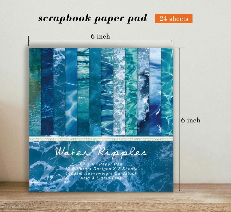 EAMOTOL Blue Scrapbooking Paper Pad - 24 Sheets 6"x 6" Sea Patterned Decorative Decoupage for Wrapping Folded Cardmaking Supplies Gift Cardstock DIY Crafts Scrapbook Photo Album - Image 3