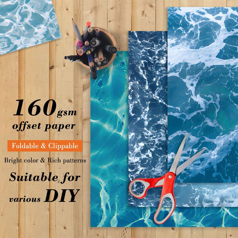 EAMOTOL Blue Scrapbooking Paper Pad - 24 Sheets 6"x 6" Sea Patterned Decorative Decoupage for Wrapping Folded Cardmaking Supplies Gift Cardstock DIY Crafts Scrapbook Photo Album - Image 4