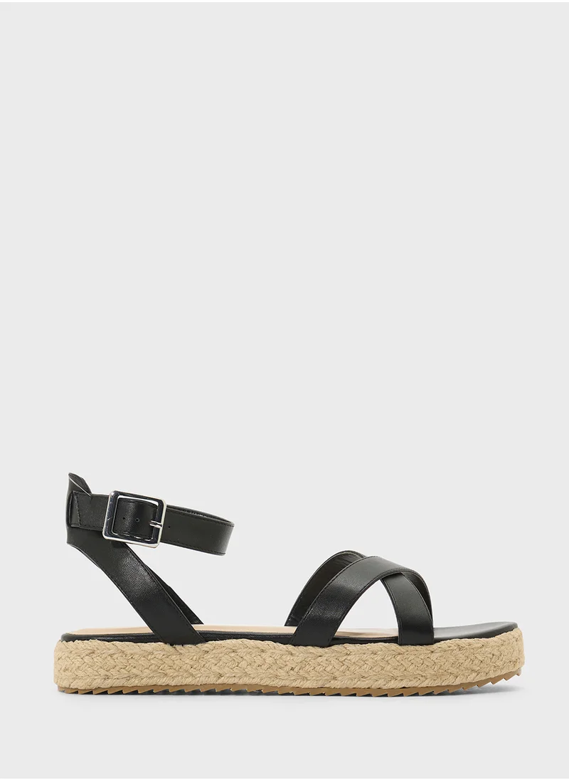 Truffle Flatform Crossover Strap Wedge Sandal
