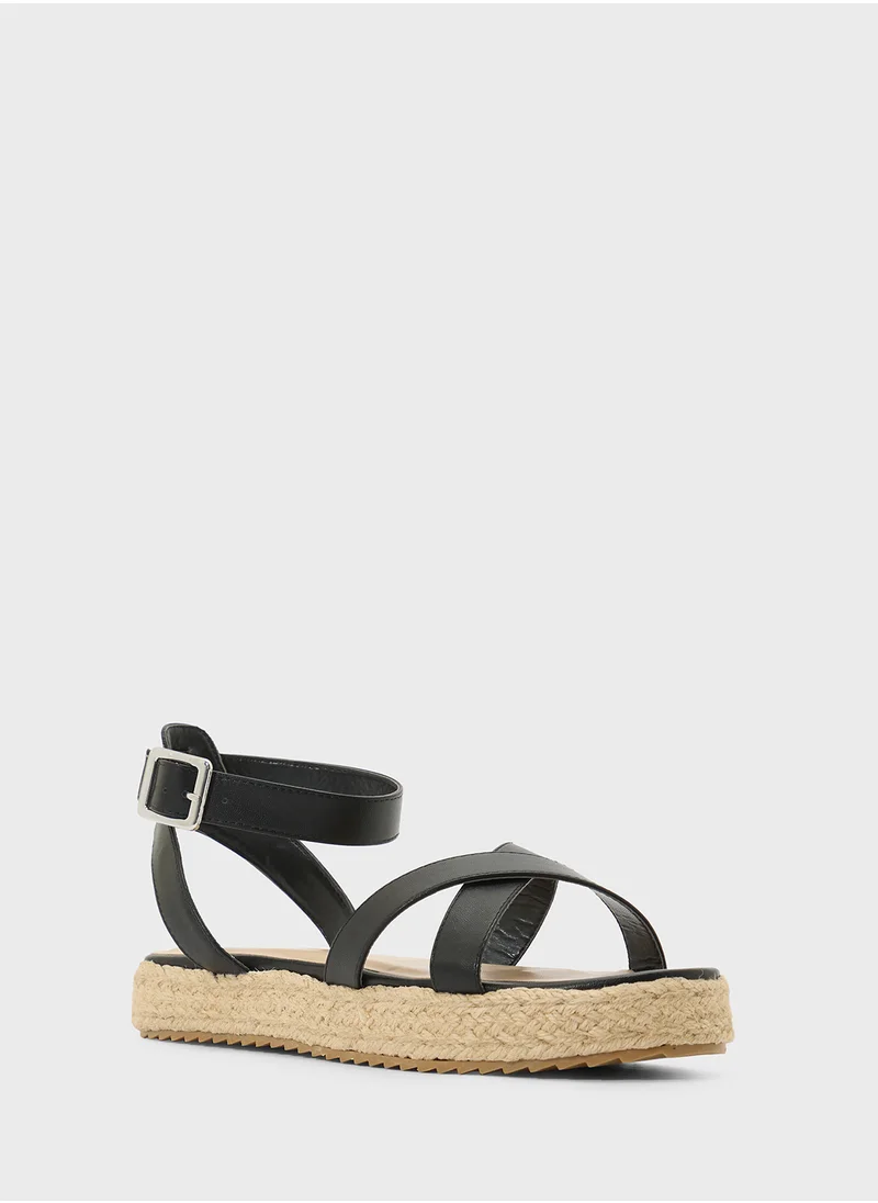 Truffle Flatform Crossover Strap Wedge Sandal