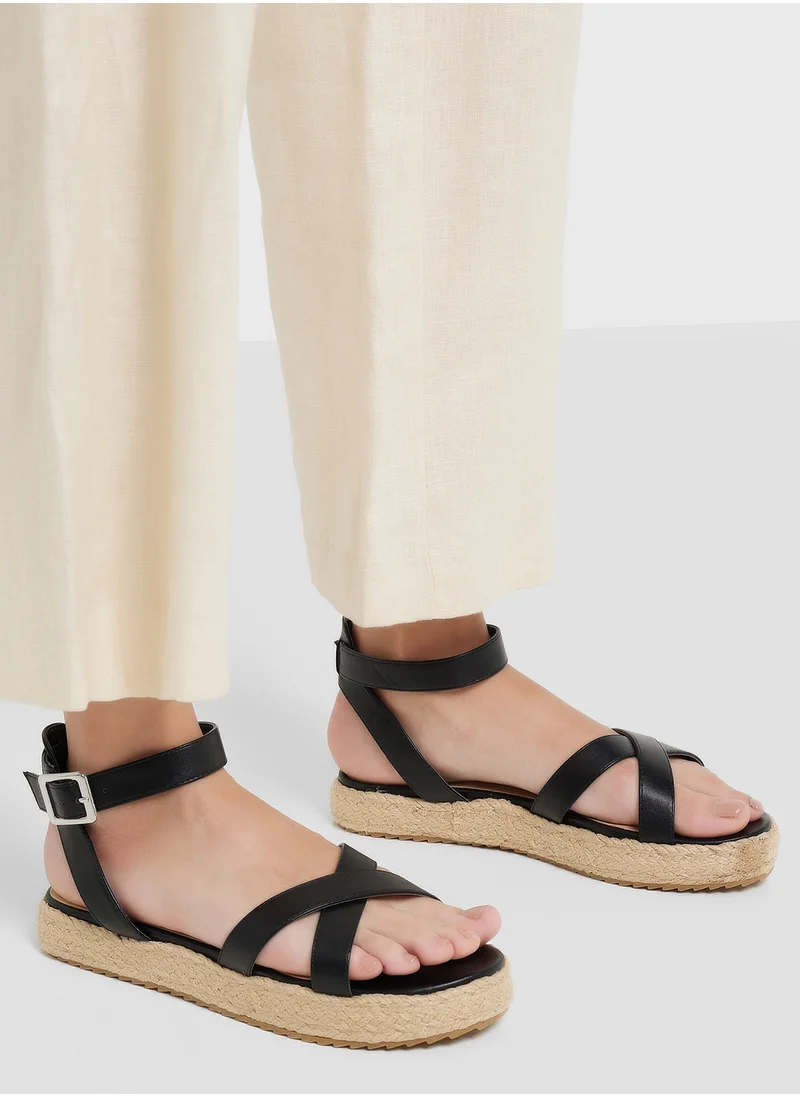 Truffle Flatform Crossover Strap Wedge Sandal