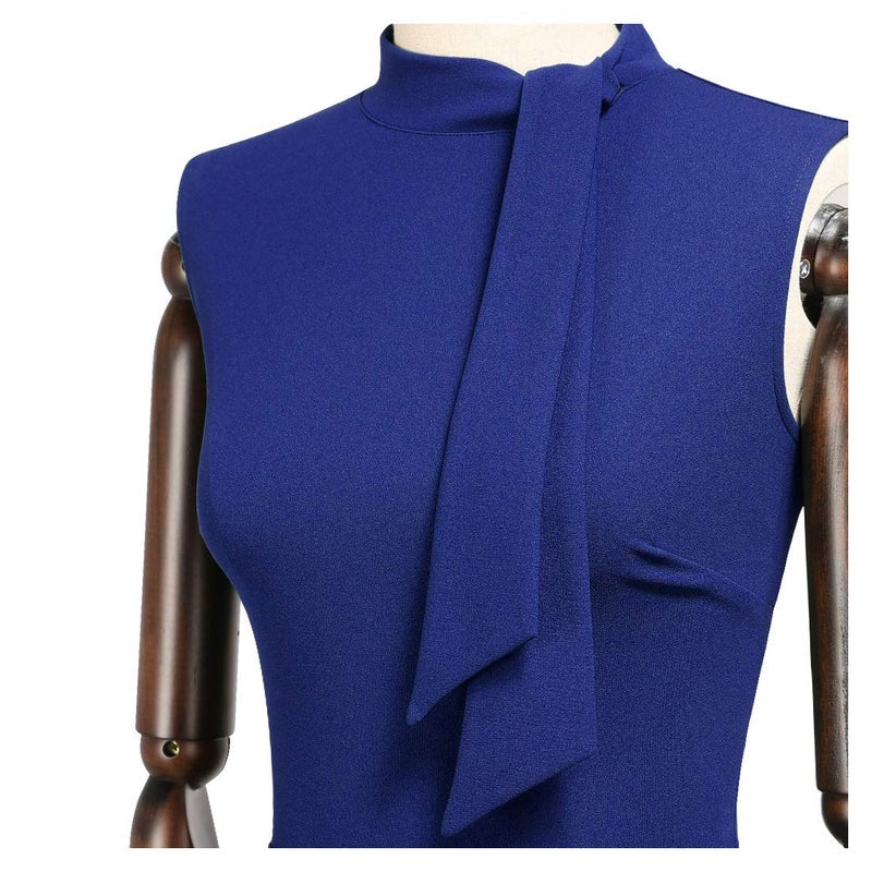 Miusol Women's Retro 1950s Style Half Collar Ruffle Cocktail Pencil Dress (Large, Royal Blue) - Image 5