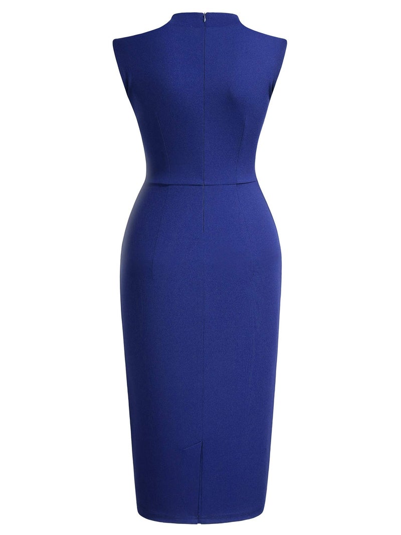 Miusol Women's Retro 1950s Style Half Collar Ruffle Cocktail Pencil Dress (Large, Royal Blue) - Image 4