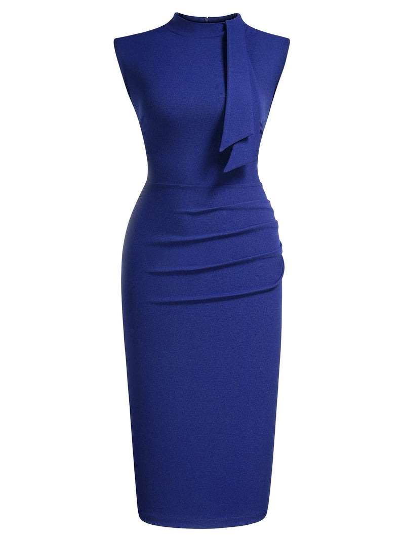 Miusol Women's Retro 1950s Style Half Collar Ruffle Cocktail Pencil Dress (Large, Royal Blue) - Image 3