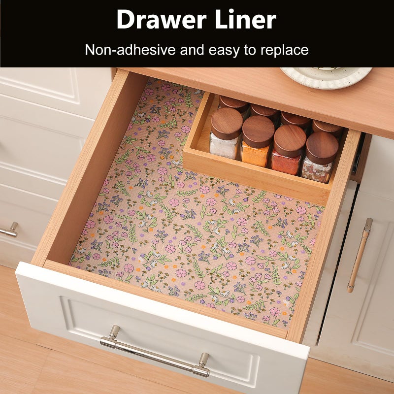INNOLITES Shelf Liners for Kitchen Cabinets, Non-Adhesive Drawer Liner, Waterproof Shelf Paper Pink Floral, Durable Easy to Clean for Refrigerator, Shelves (Pink Rose, 11.8" x 360") - Image 3