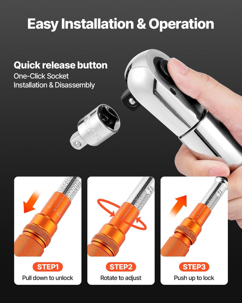 VEVOR 3/4 Inch Drive Torque Wrench 100-600fFT.LB/136-814Nm, 1 Inch Adapter, Split Beam, 48'' Length, less effort for Off-road Equipment,Truck,Motor Homes & Drilling Platform - Image 5