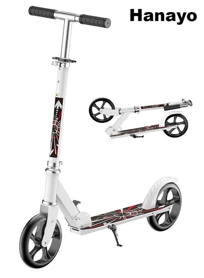Hanayo سكوتر كهربائي، سكوتر قابل للطي مع نظام تعليق مضاد للصدمات، سكوتر دفع بمقود قابل للتعديل ب3 مستويات ارتفاع مع عجلات كبيرة للأطفال والمراهقين والبالغين (أبيض) - Image 1