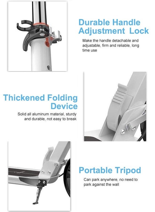 Hanayo سكوتر كهربائي، سكوتر قابل للطي مع نظام تعليق مضاد للصدمات، سكوتر دفع بمقود قابل للتعديل ب3 مستويات ارتفاع مع عجلات كبيرة للأطفال والمراهقين والبالغين (أبيض) - Image 4