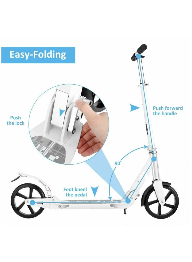 Hanayo سكوتر كهربائي، سكوتر قابل للطي مع نظام تعليق مضاد للصدمات، سكوتر دفع بمقود قابل للتعديل ب3 مستويات ارتفاع مع عجلات كبيرة للأطفال والمراهقين والبالغين (أبيض) - Image 5