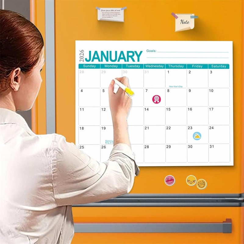 PINKE Magnetic Calendar for Refrigerator Fridge Calendar with 18 Months Calander from Jan. 2026 - Jun.2027, 12x10 Inch Magnetic Calendars Refrigerator Magnets Paper Planner+Sticker (2026 Colorful) - Image 4