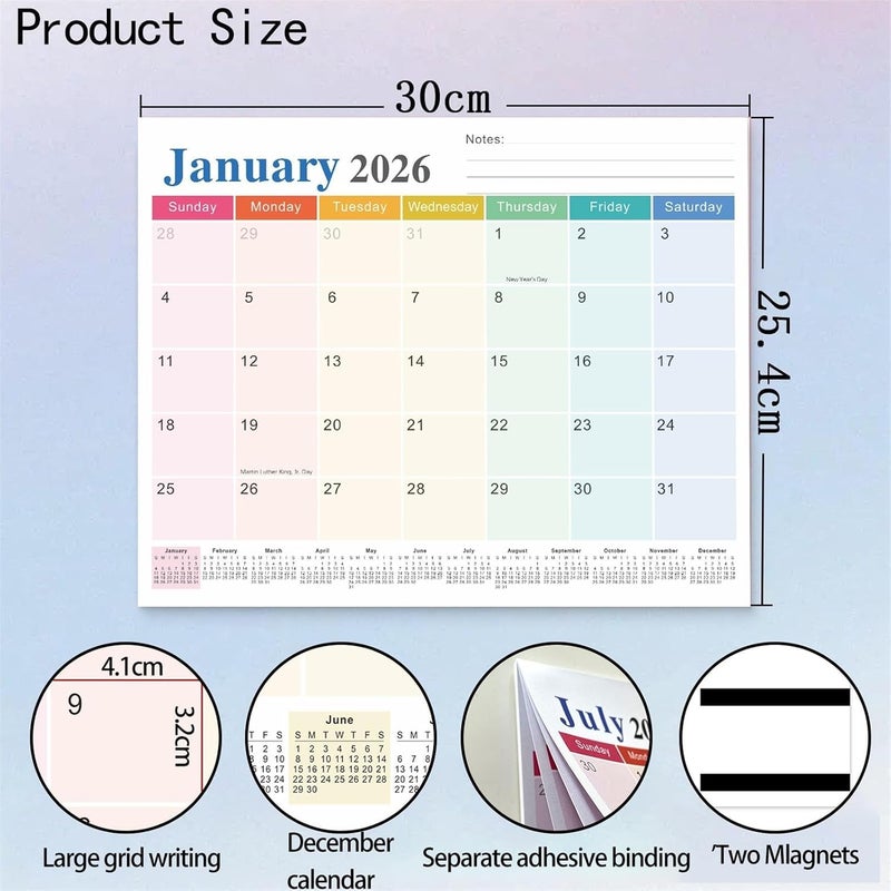 PINKE Magnetic Calendar for Refrigerator Fridge Calendar with 18 Months Calander from Jan. 2026 - Jun.2027, 12x10 Inch Magnetic Calendars Refrigerator Magnets Paper Planner+Sticker (2026 Colorful) - Image 5
