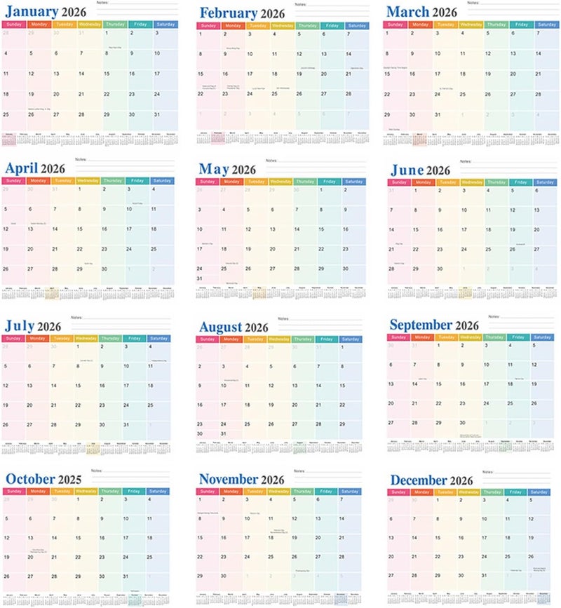PINKE Magnetic Calendar for Refrigerator Fridge Calendar with 18 Months Calander from Jan. 2026 - Jun.2027, 12x10 Inch Magnetic Calendars Refrigerator Magnets Paper Planner+Sticker (2026 Colorful) - Image 2