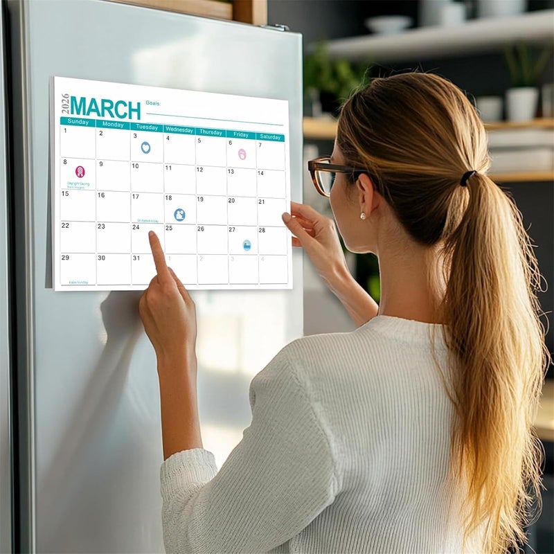 PINKE Magnetic Calendar for Refrigerator Fridge Calendar with 18 Months Calander from Jan. 2026 - Jun.2027, 12x10 Inch Magnetic Calendars Refrigerator Magnets Paper Planner+Sticker (2026 Colorful) - Image 3