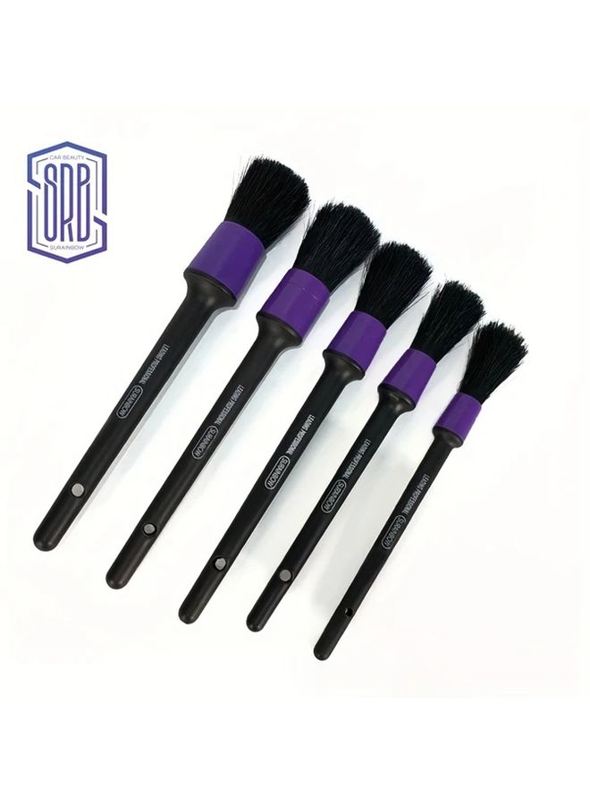 Purple Car Detailing Brush Set 5 Different Sizes Automotive Cleaning Kit For Dashboard Wheels Interior Exterior Air Vents Emblems Motorcycle Rim Auto Duster Versatile Car Care Tools Professional Premium Durable - Image 3