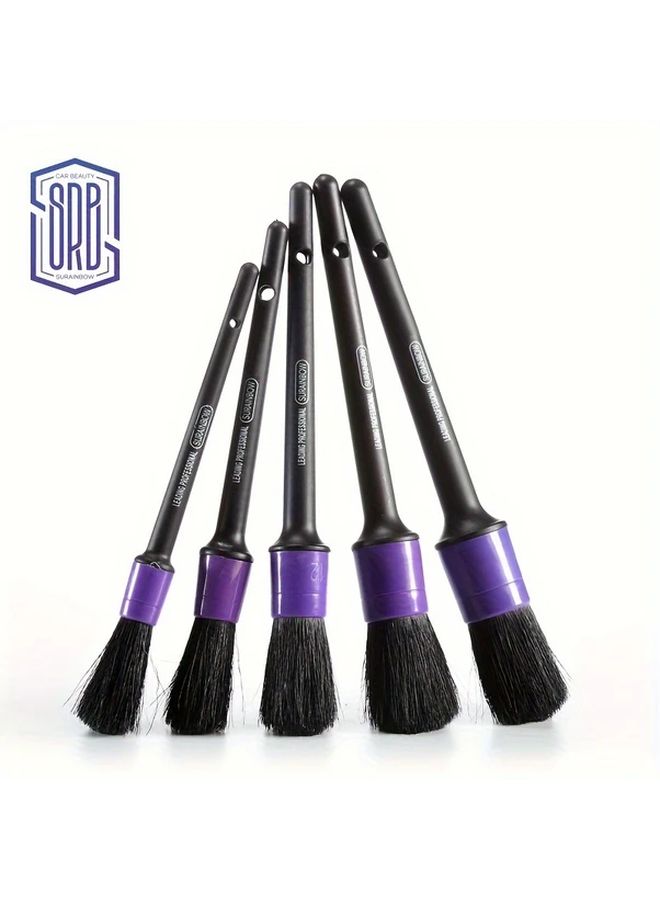 Purple Car Detailing Brush Set 5 Different Sizes Automotive Cleaning Kit For Dashboard Wheels Interior Exterior Air Vents Emblems Motorcycle Rim Auto Duster Versatile Car Care Tools Professional Premium Durable - Image 1