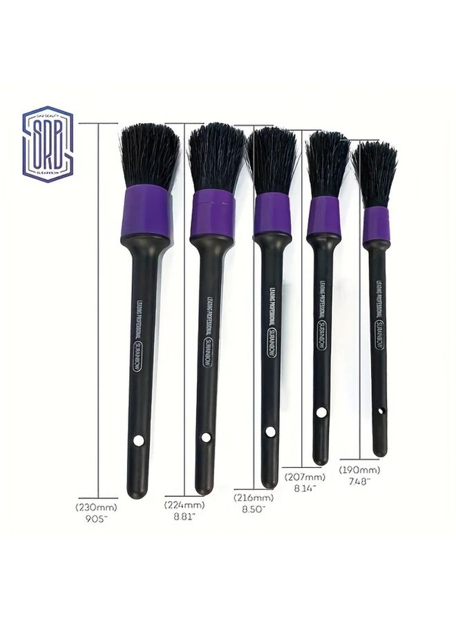 Purple Car Detailing Brush Set 5 Different Sizes Automotive Cleaning Kit For Dashboard Wheels Interior Exterior Air Vents Emblems Motorcycle Rim Auto Duster Versatile Car Care Tools Professional Premium Durable - Image 2