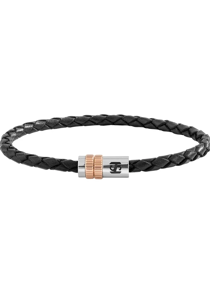سانت هونور Tour Eiffel Black Braided Leather Bracelet with Rose Gold for Men's