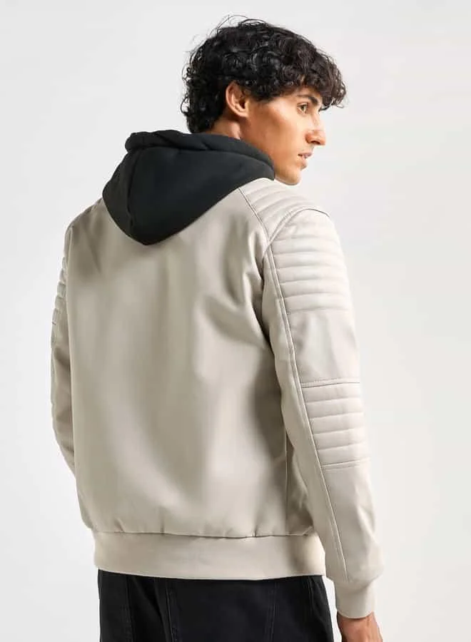 Splash FAV Solid Bomber Jacket with Hood and Zip Closure