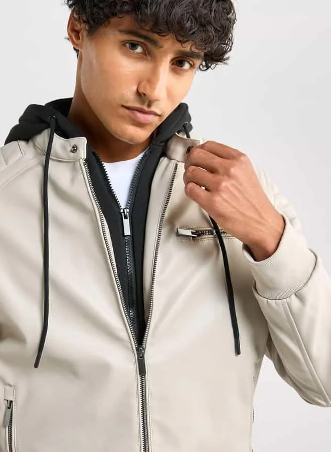 Splash FAV Solid Bomber Jacket with Hood and Zip Closure