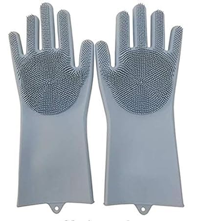 Fulkiza Magic Silicone Dish Washing Gloves for Kitchen Dishwashing and Pet Grooming Great for Washing Dish Car Bathroom and Kitchen 1 Pair