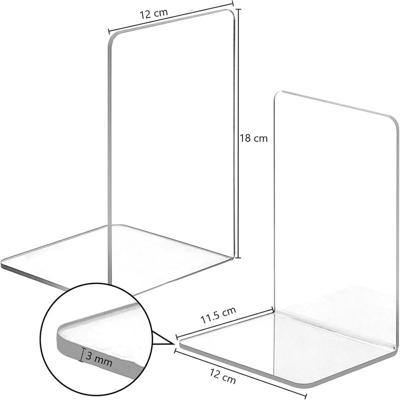 AJIODA Clear Acrylic Bookends 1 Pair Organizer Bookshelf Decoration Decorative L Shaped Dividers Book Stoppers Durable Plastic Bookends for Home Office School - Image 2