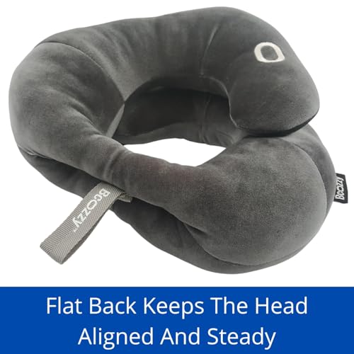 BCOZZY Flat Back Travel Neck Pillow – Patented Neck Pain Relief & Support for Head, Neck, and Chin. Ideal for Airplanes, Long Flights, Car Rides. Adjustable, Washable, with Carry Bag. Large, Navy - Image 2